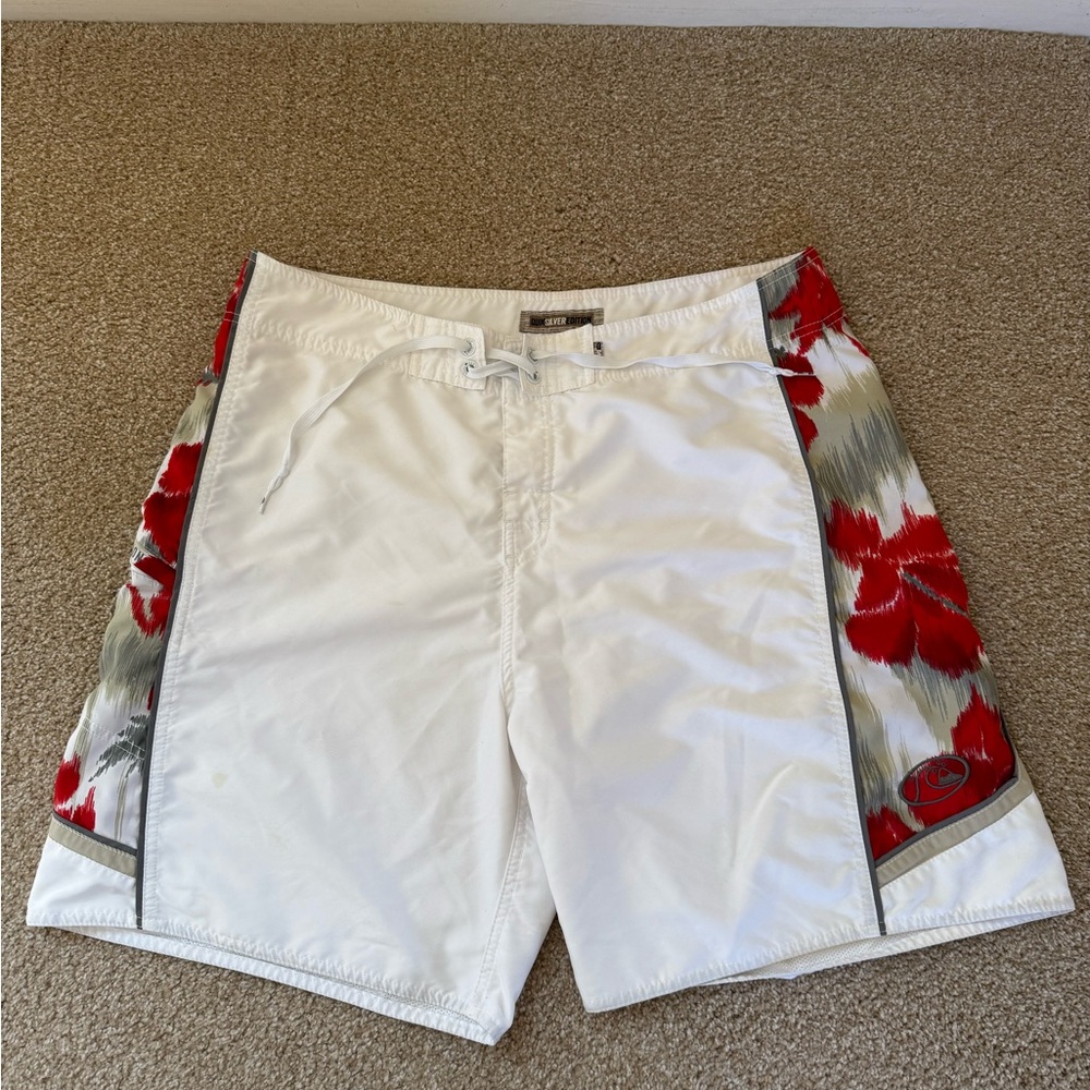 Quiksilver White and Red Board Shorts
